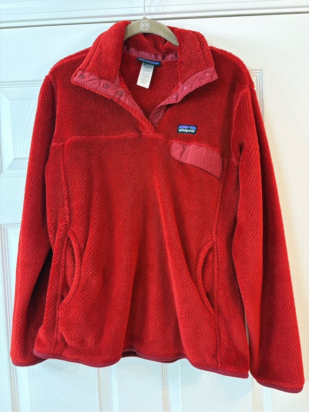 Patagonia Women's Re-Tool Snap-T Fleece pullover Women’s Large Red Soft Pockets